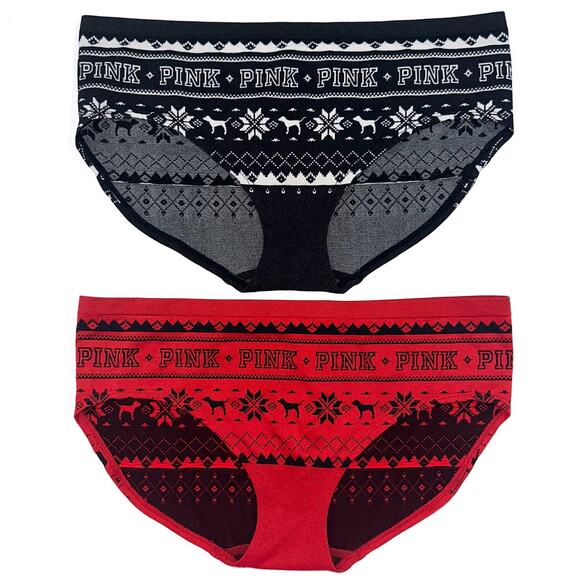 Victoria's Secret Pink Other - 2 x Victorias Secret PINK Seamless Fair Isle Holiday Hipster Panty Size L